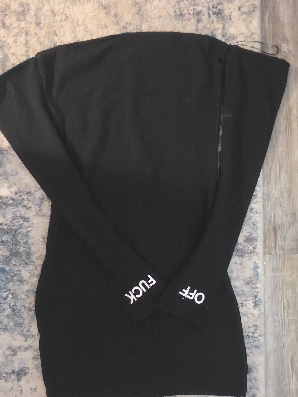 Black Graphic Statement Off Shoulder Dress – “OFF / F*” Bold Print** -profanity